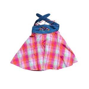 Y2K Denim & Plaid Toddler Dress Floral Size 4